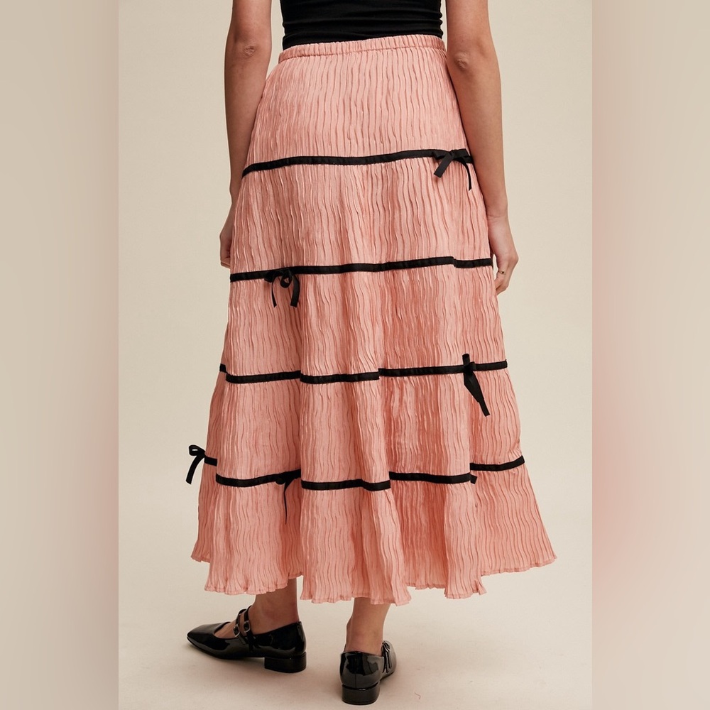 Plisse Bow Contrast Trim Maxi Skirt - Listicle - Picture 4 of 6